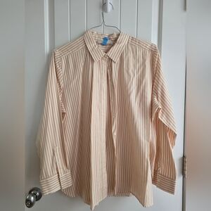 LOFT Plus Size Beige Striped Button Down Shirt Sz XXL